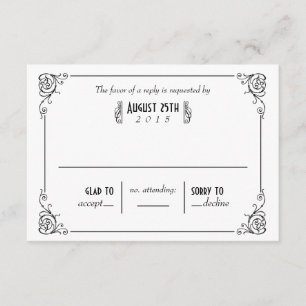 Fancy Art Deco Black & White Wedding RSVP-Kaarten RSVP Kaartje