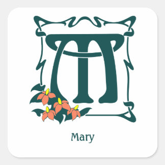 Fancy art nouveau letter M Vierkante Sticker