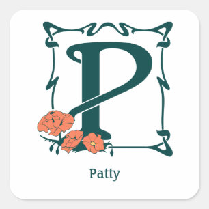 Fancy art nouveau letter P Vierkante Sticker