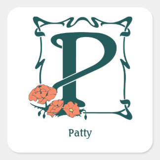 Fancy art nouveau letter P Vierkante Sticker