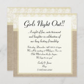 Fancy Beige Burlap Girls Night Out Invitation (Devant / Derrière)