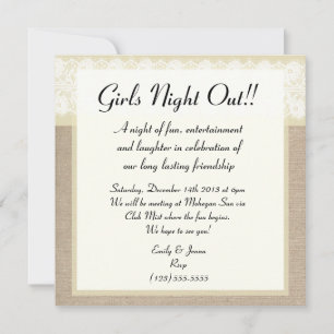 Fancy Beige Burlap Girls Night Out Invitation