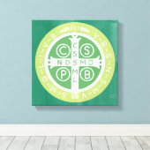 Fancy Benedictijner Kruis nr. 2 Groen Canvas Afdruk (Insitu (Houten vloer))