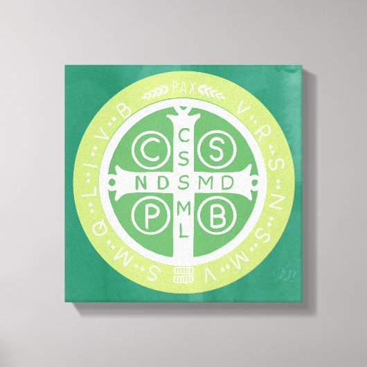 Fancy Benedictijner Kruis nr. 2 Groen Canvas Afdruk (Voorkant)