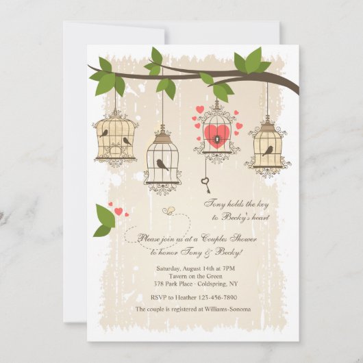 Fancy Bird Cages Couples Douche Invitation (Devant)