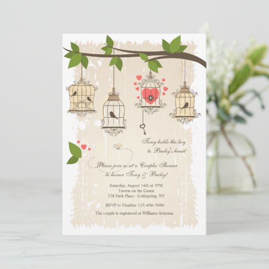 Fancy Bird Cages Couples Douche Invitation (Debout devant)