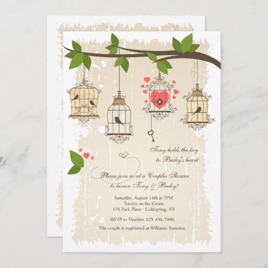 Fancy Bird Cages Couples Douche Invitation (Devant / Derrière)