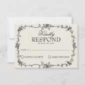 Fancy Black Cream Floral Boho Mariage RSVP (Devant)