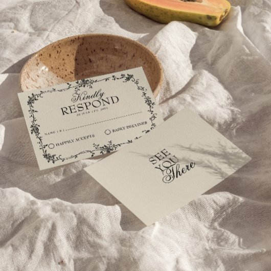 Fancy Black Cream Floral Boho Mariage RSVP