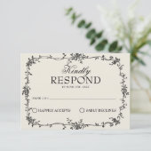 Fancy Black Cream Floral Boho Wedding RSVP (Debout devant)