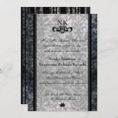 Fancy Black Damask Oval Gothic Wedding Invite Kaart (Voorkant / Achterkant)