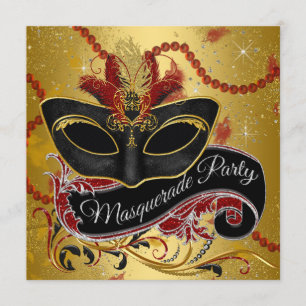 Fancy Black Gold Masquerade Party Kaart