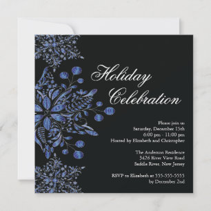 Fancy Black Jewel Snowflakes Holiday Party Kaart