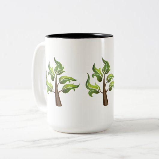 Fancy bladeren tweekleurige koffiemok (Voorkant links)