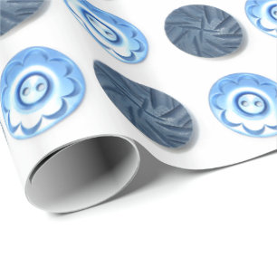 Fancy blauw Buttonnen Patroon op wit Cadeaupapier