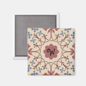 Fancy Blauw en Mauve Monogram Magnet Magneet (Voorkant / Achterkant)