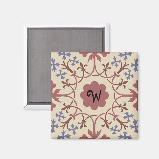 Fancy Blauw en Mauve Monogram Magnet Magneet (Voorkant / Achterkant)
