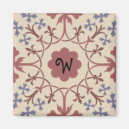 Fancy Blauw en Mauve Monogram Magnet Magneet (Voorkant)
