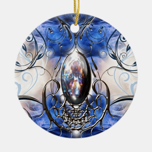 fancy blauw glasontwerperkunst keramisch ornament (Voorkant)