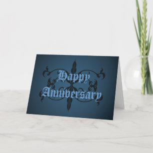 Fancy blauw Gothic Happy Jubileum kaart