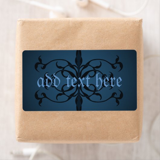 Fancy blauw gotisch flesje of potje labels (Insitu)