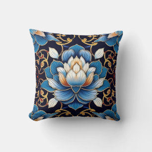 Fancy Blauw Lotus Tegel Patroon Kussen