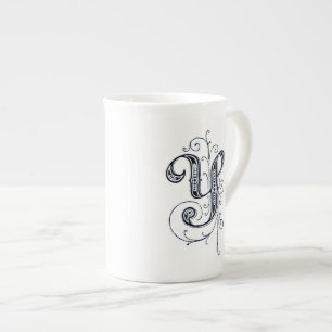 Fancy blauw monogram "Y" Porselein Kop