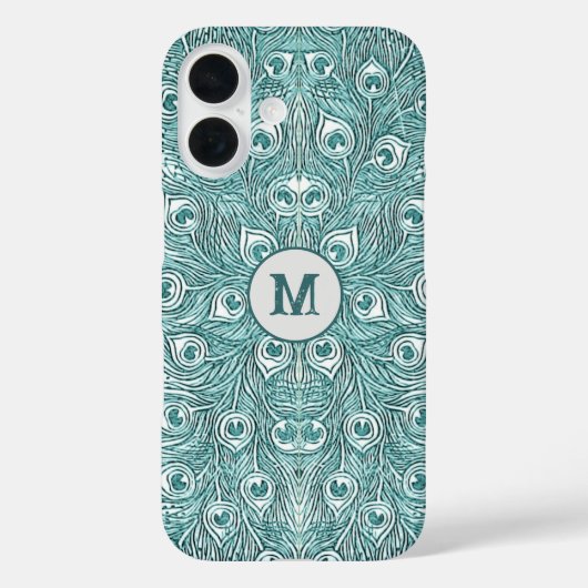 Fancy Blauwgroen Pauw Veren met Monogram Case-Mate iPhone Case (Achterkant)