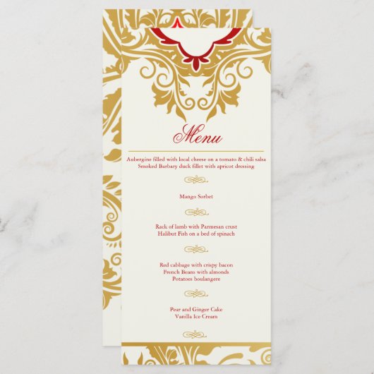 Fancy Bloeit Gouden Indisch Arabisch Bruiloft Menu (Voorkant / Achterkant)