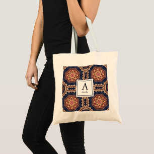 Fancy bloem- en stervormen Patroon Monogram Tote Bag