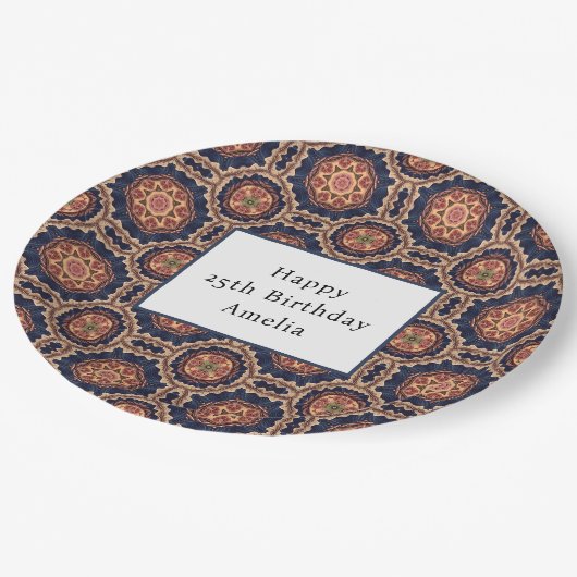 Fancy bloem- en stervormen Patroon Verjaardag Papieren Bordje (Gekanteld)