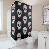 Fancy bloemige suikerschedel douchegordijn (In situ)