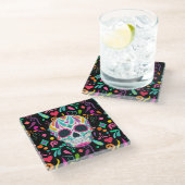 Fancy bloemige suikerschedel glazen onderzetter (Schuin)