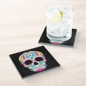 Fancy bloemige suikerschedel glazen onderzetter (Schuin)