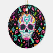 Fancy bloemige suikerschedel keramisch ornament (Links)