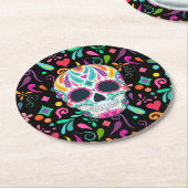 Fancy bloemige suikerschedel ronde kartonnen onderzetter (Gebogen)