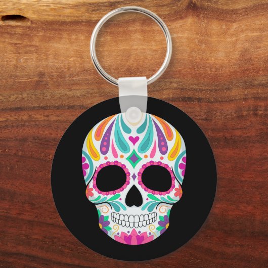 Fancy bloemige suikerschedel sleutelhanger (Achterkant)