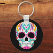 Fancy bloemige suikerschedel sleutelhanger (Voorkant)