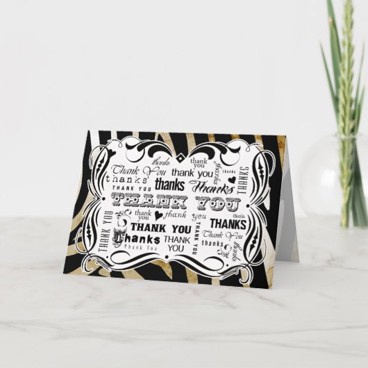 Fancy bloemkool en Zebra-kartonnen tekst Dank u Bedankkaart (Voorkant)