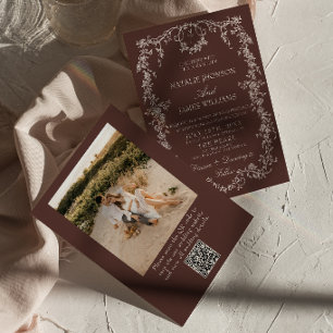 Fancy Bloemrijke Chocolade Bruine Foto QR Code Huw Kaart
