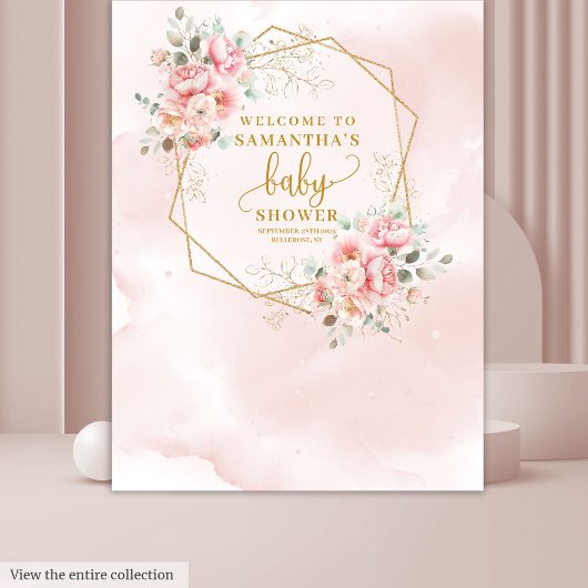 Fancy blush roze gouden baby shower foto booth wandkleed