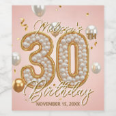 Fancy Blush Roze Gouden Parel Mozaïek 30e Verjaard Wijn Etiket (Enkel label)