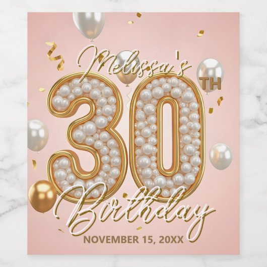 Fancy Blush Roze Gouden Parel Mozaïek 30e Verjaard Wijn Etiket (Enkel label)