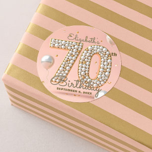 Fancy Blush Roze Gouden Parel Mozaïek 70ste Verjaa Ronde Sticker