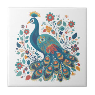 Fancy Boho Peacock Scandinavische volkskunst Tegeltje