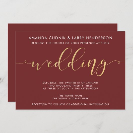Fancy Bourgogne en uitnodiging tot gouden bruiloft (Voorkant / Achterkant)