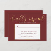 Fancy Bourgondië & Gouden RSVP Kaart (Voorkant / Achterkant)