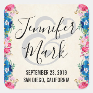 Fancy bruiloft met roze en blauwe Lijst Vierkante Sticker