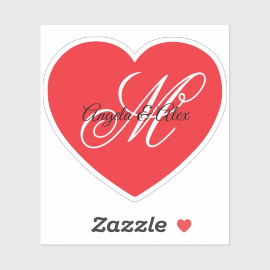 Fancy bruiloft Monogram Red Heart Sticker (Vel)