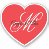 Fancy bruiloft Monogram Red Heart Sticker (Voorkant)